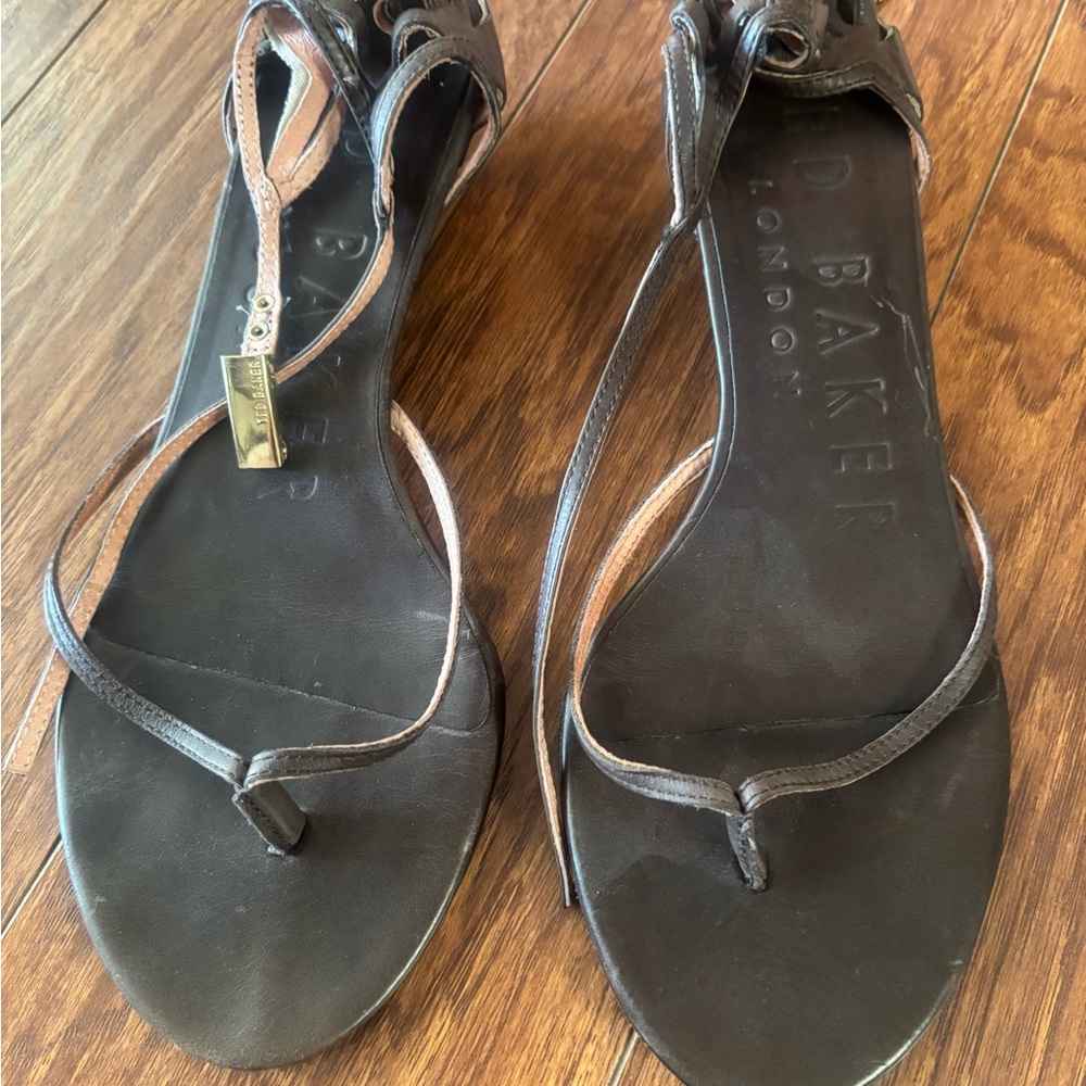 Brown Strappy Wedge Sandals